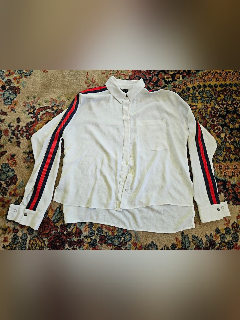 TopShop Grosgrain Ribbon Hi Low Button Up Shirt - Picture 4 of 8